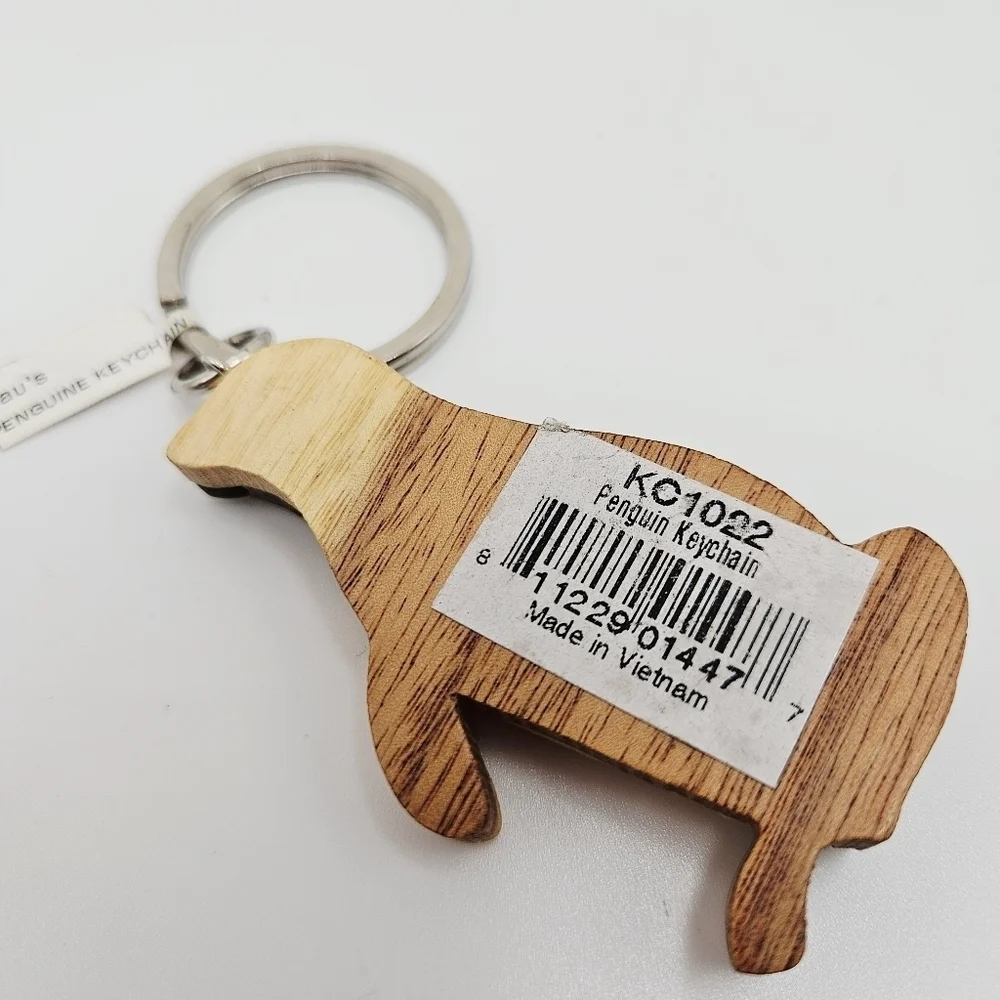NEW Wooden Layered Wood Penguin Keychain